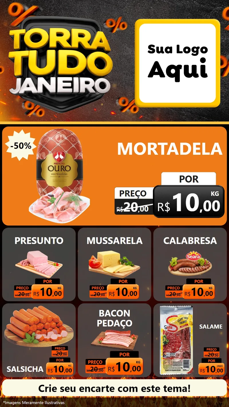 Modelo de Rede Social para Stories com o tema Torra Tudo Janeiro para Frios e Laticínios