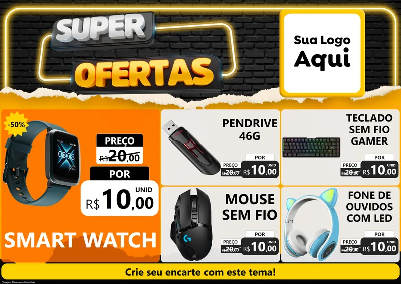 Modelo de Encarte para Encarte A4 Horizontal com o tema Super Ofertas para Informática