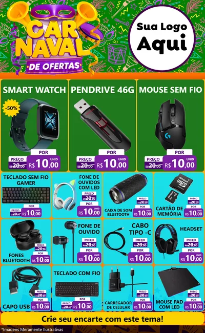 Modelo de Encarte para Encarte Grande com o tema Carnaval de Ofertas para Informática
