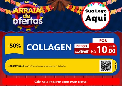 Modelo de Cartaz para Cartaz A4 Horizontal com o tema Arraiá de Ofertas para Suplementos alimentares