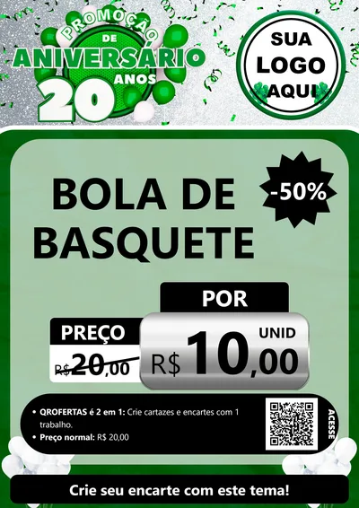 Modelo de Cartaz para Cartaz A4 Vertical com o tema Promoção de Aniversário - 20 Anos para Artigos Esportivos