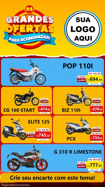 Modelo de TV para TV Vertical com o tema Grandes Ofertas Para Economizar! para Concessionaria de Motos