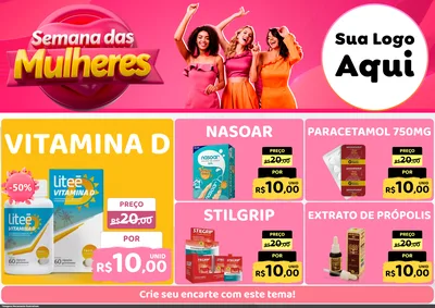 Modelo de Encarte para Encarte A4 Horizontal com o tema Semana das Mulheres para Farmácia