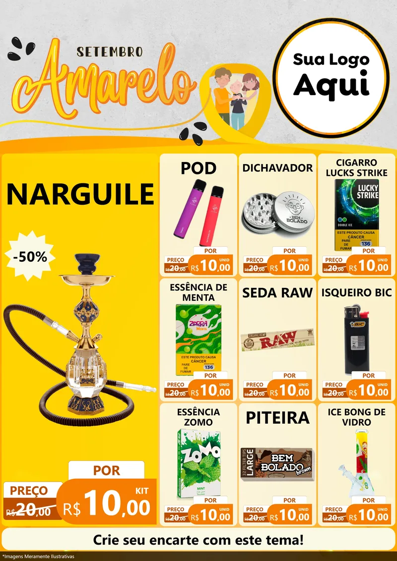 Modelo de Encarte para Encarte A4 Vertical com o tema Setembro Amarelo para Tabacaria