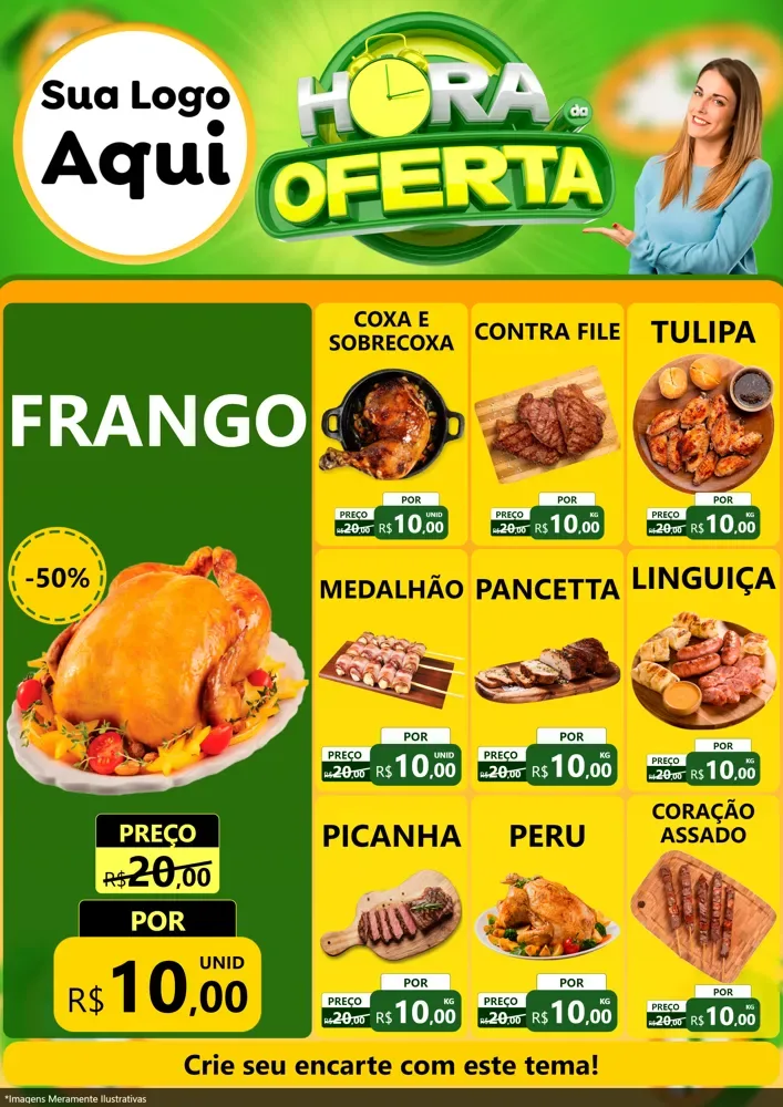 Modelo de Encarte para Encarte A4 Vertical com o tema Hora da Oferta para Assados
