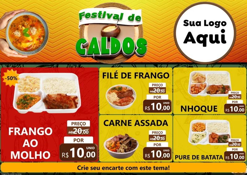 Modelo de Encarte para Encarte A4 Horizontal com o tema Festival de Caldos para Restaurante