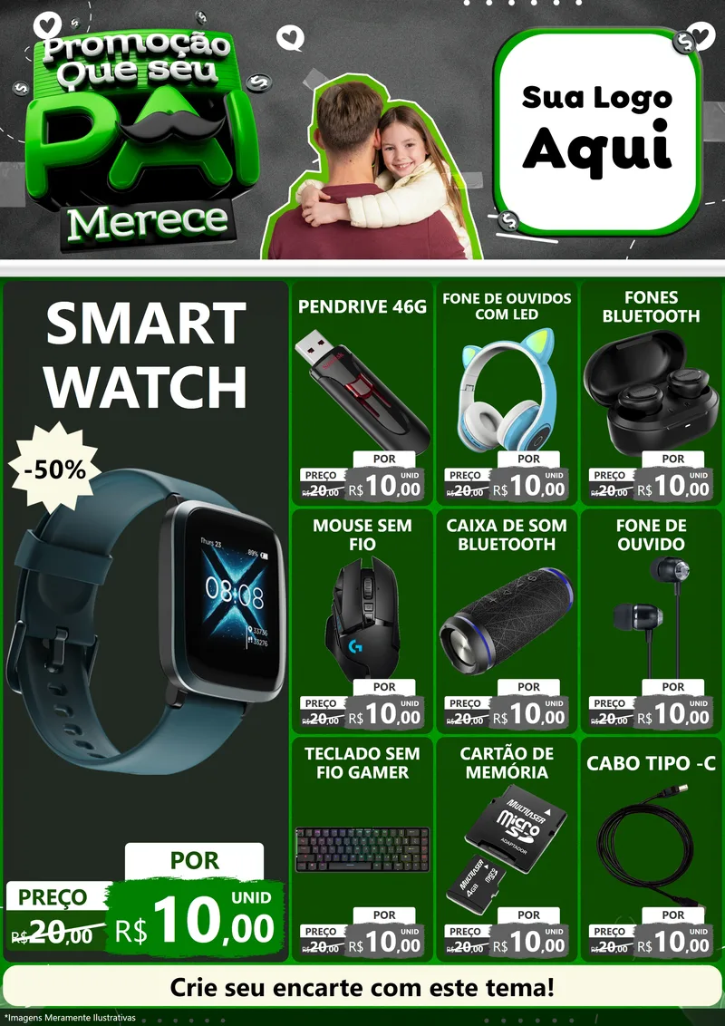 Modelo de Encarte para Encarte A4 Vertical com o tema Promoção Que seu Pai Merece para Informática