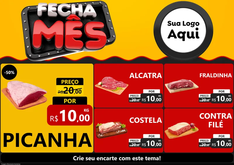 Modelo de Encarte para Encarte A4 Horizontal com o tema Fecha Mês para Açougue
