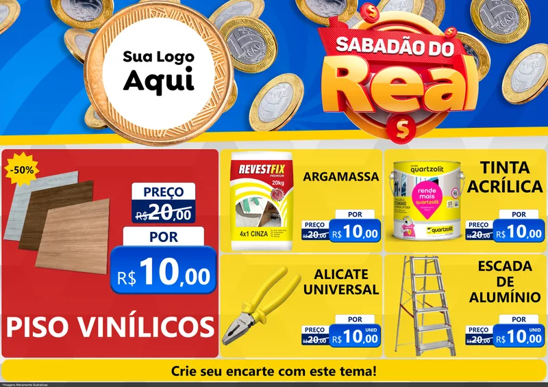 Modelo de Encarte para Encarte A4 Horizontal com o tema Sabadão do Real para Material para Construção