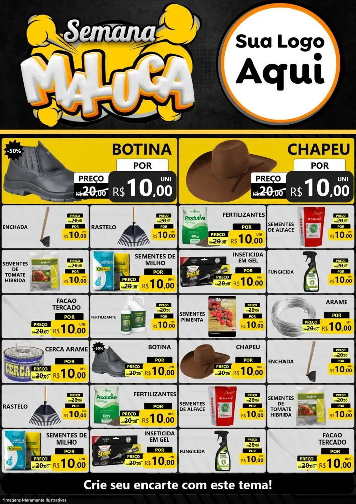 Modelo de Encarte para Encarte A4 Vertical com o tema Semana Maluca para Agropecuária