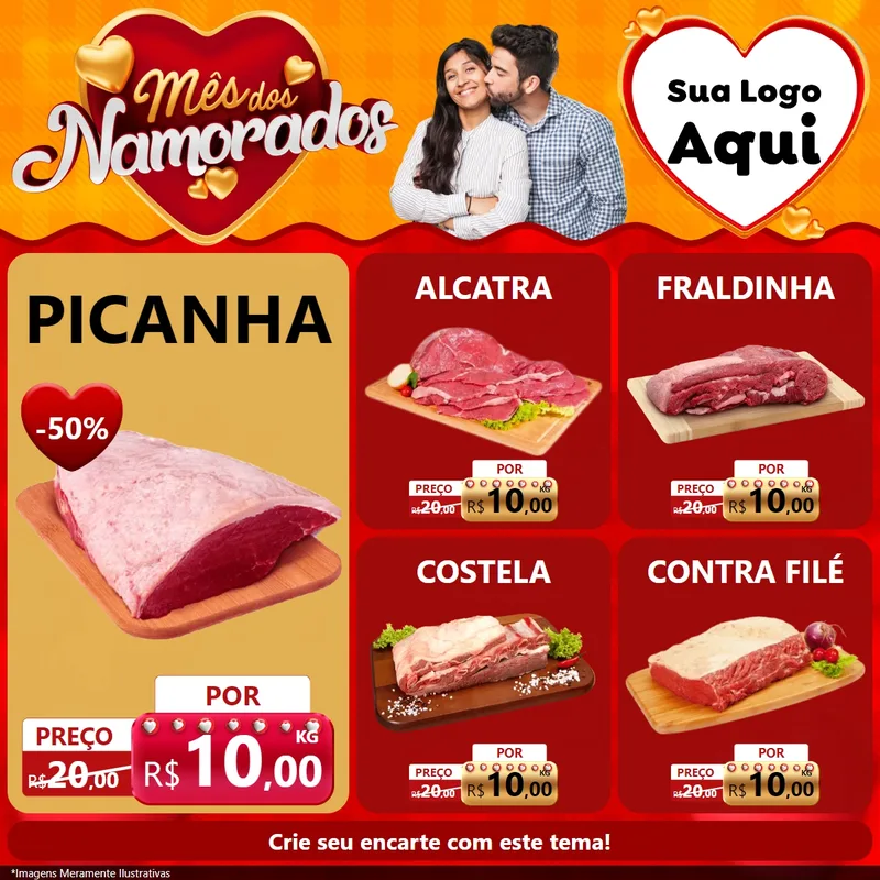 Modelo de Rede Social para Feed Facebook com o tema Mês dos Namorados para Açougue