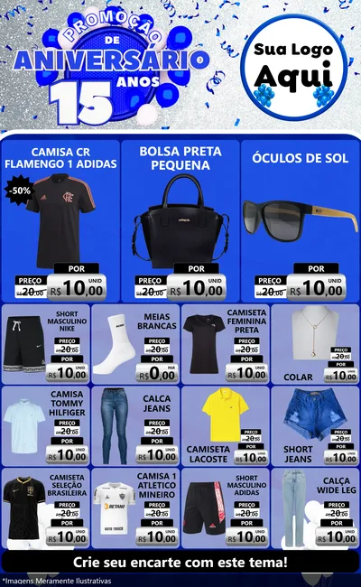 Modelo de Encarte para Encarte Grande com o tema Promoção de Aniversário - 15 Anos para Roupas e acessórios