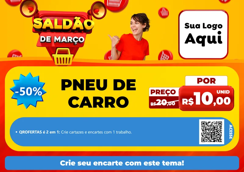 Modelo de Cartaz para Cartaz A4 Horizontal com o tema Saldão de Março para Auto peças