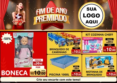 Modelo de Encarte para Encarte A4 Horizontal com o tema Fim de Ano Premiado para Brinquedos