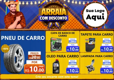 Modelo de Encarte para Encarte A4 Horizontal com o tema Arraiá Com Desconto para Auto peças