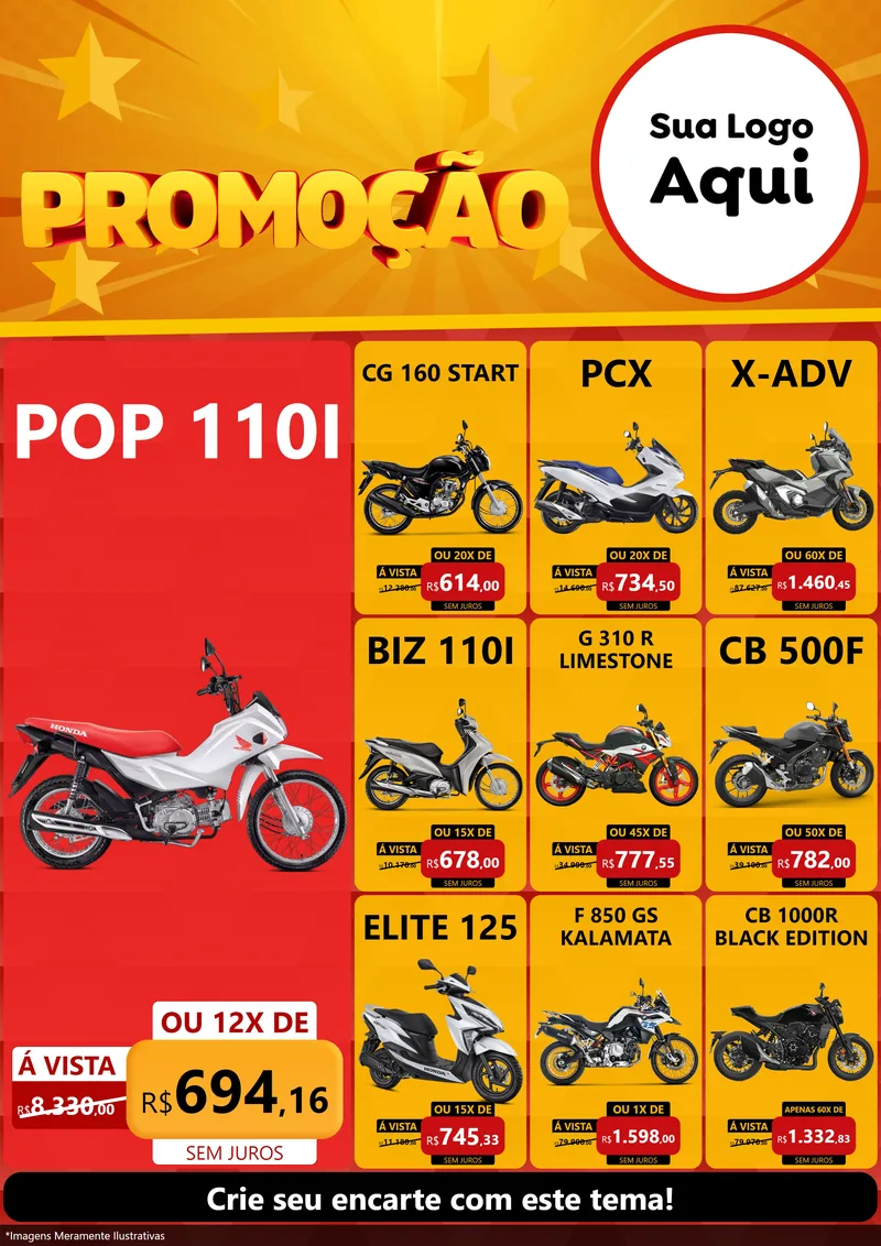 Modelo de Encarte para Encarte A4 Vertical com o tema Promoção para Concessionaria de Motos