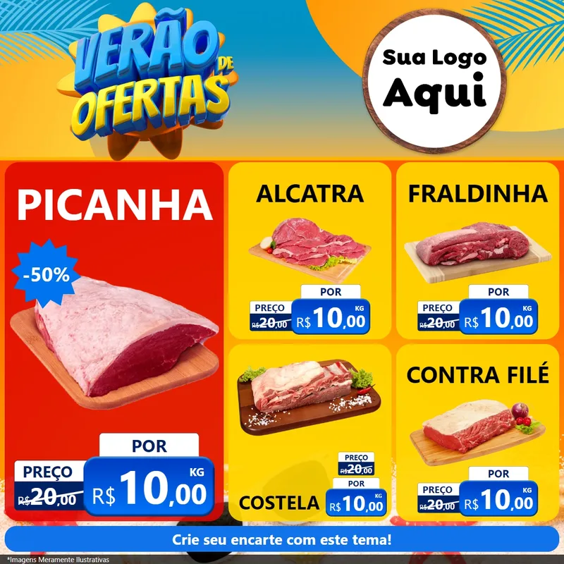Modelo de Rede Social para Feed Facebook com o tema Verão de Ofertas para Açougue