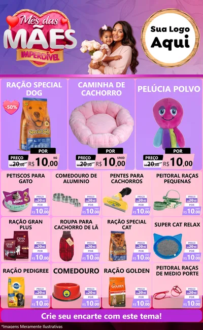 Modelo de Encarte para Encarte Grande com o tema Mês das Mães Imperdível para Pet Shop