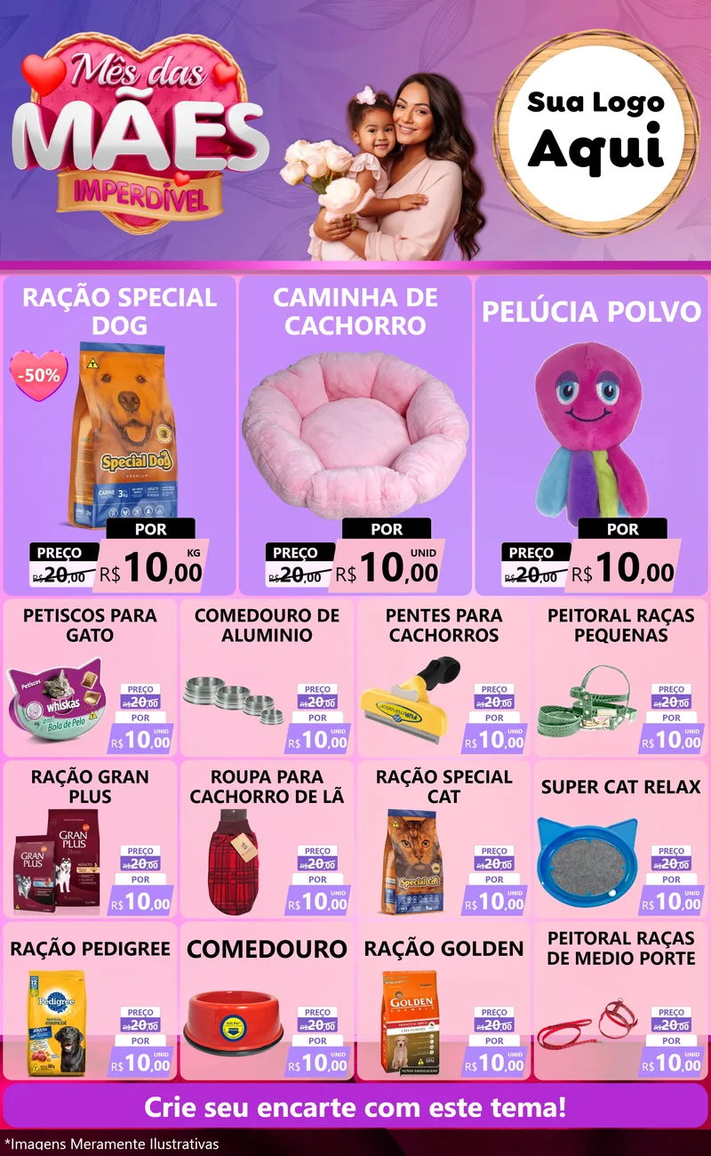 Modelo de Encarte para Encarte Grande com o tema Mês das Mães Imperdível para Pet Shop