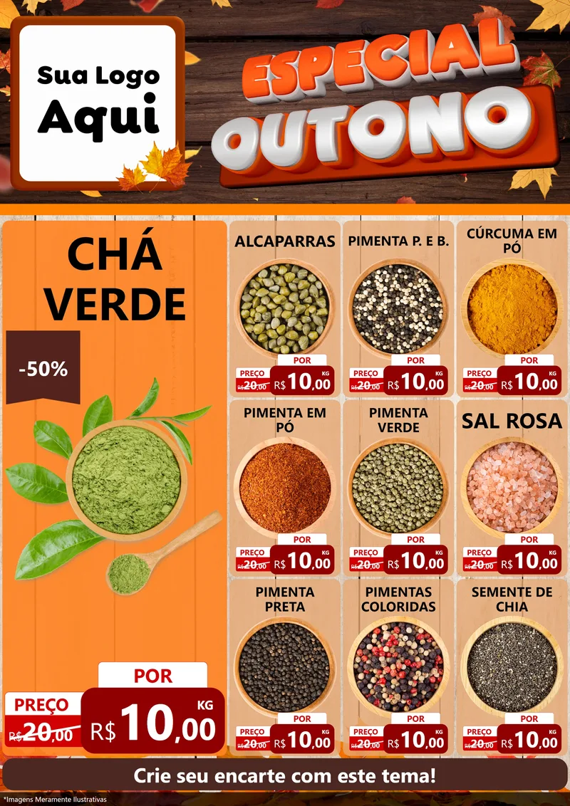 Modelo de Encarte para Encarte A4 Vertical com o tema Especial Outono para Produtos Naturais