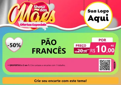 Modelo de Cartaz para Cartaz A4 Horizontal com o tema Show das Mães - Ofertas Especiais para Padaria