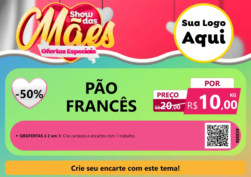 Modelo de Cartaz para Cartaz A4 Horizontal com o tema Show das Mães - Ofertas Especiais para Padaria