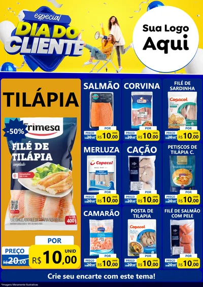 Modelo de Encarte para Encarte A4 Vertical com o tema Especial Dia do Cliente para Peixaria
