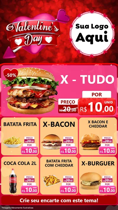 Modelo de Rede Social para Stories com o tema Valentine's Day para Hamburgueria