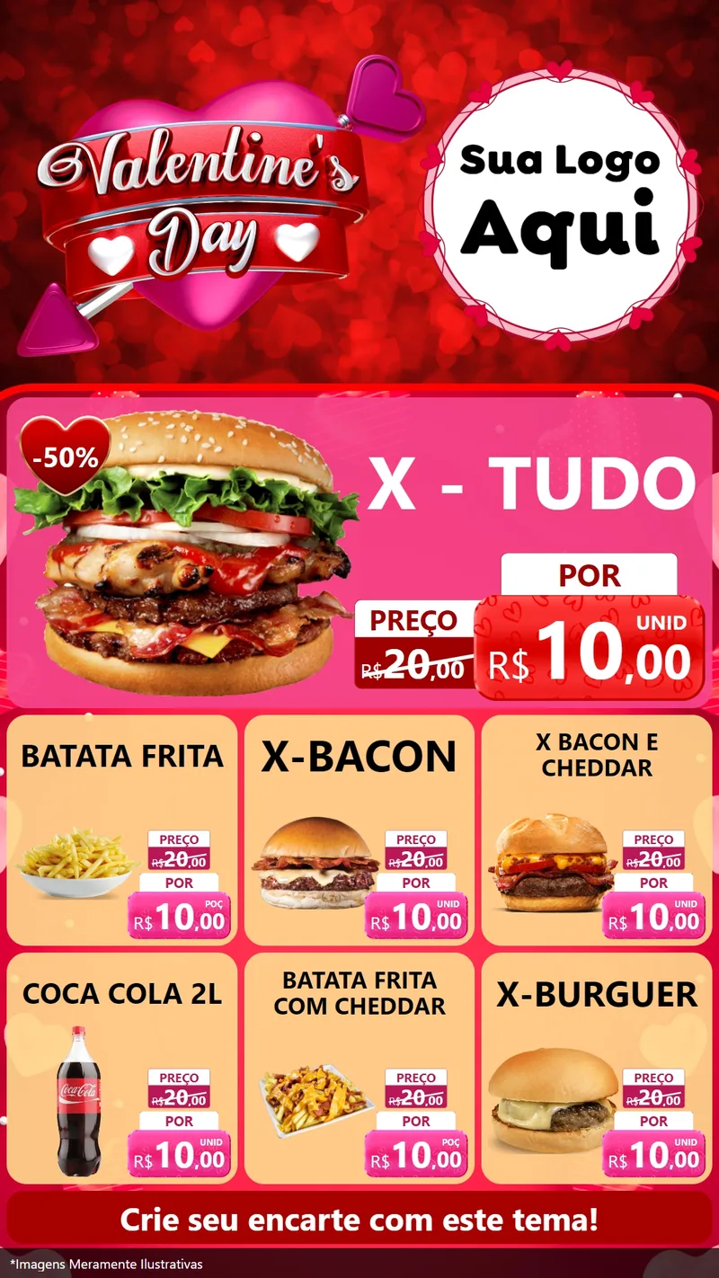 Modelo de Rede Social para Stories com o tema Valentine's Day para Hamburgueria