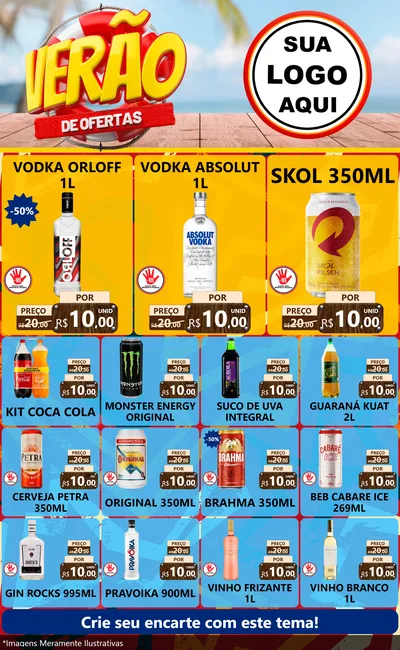 Modelo de Encarte para Encarte Grande com o tema Verão de Ofertas para Distribuidora de bebidas