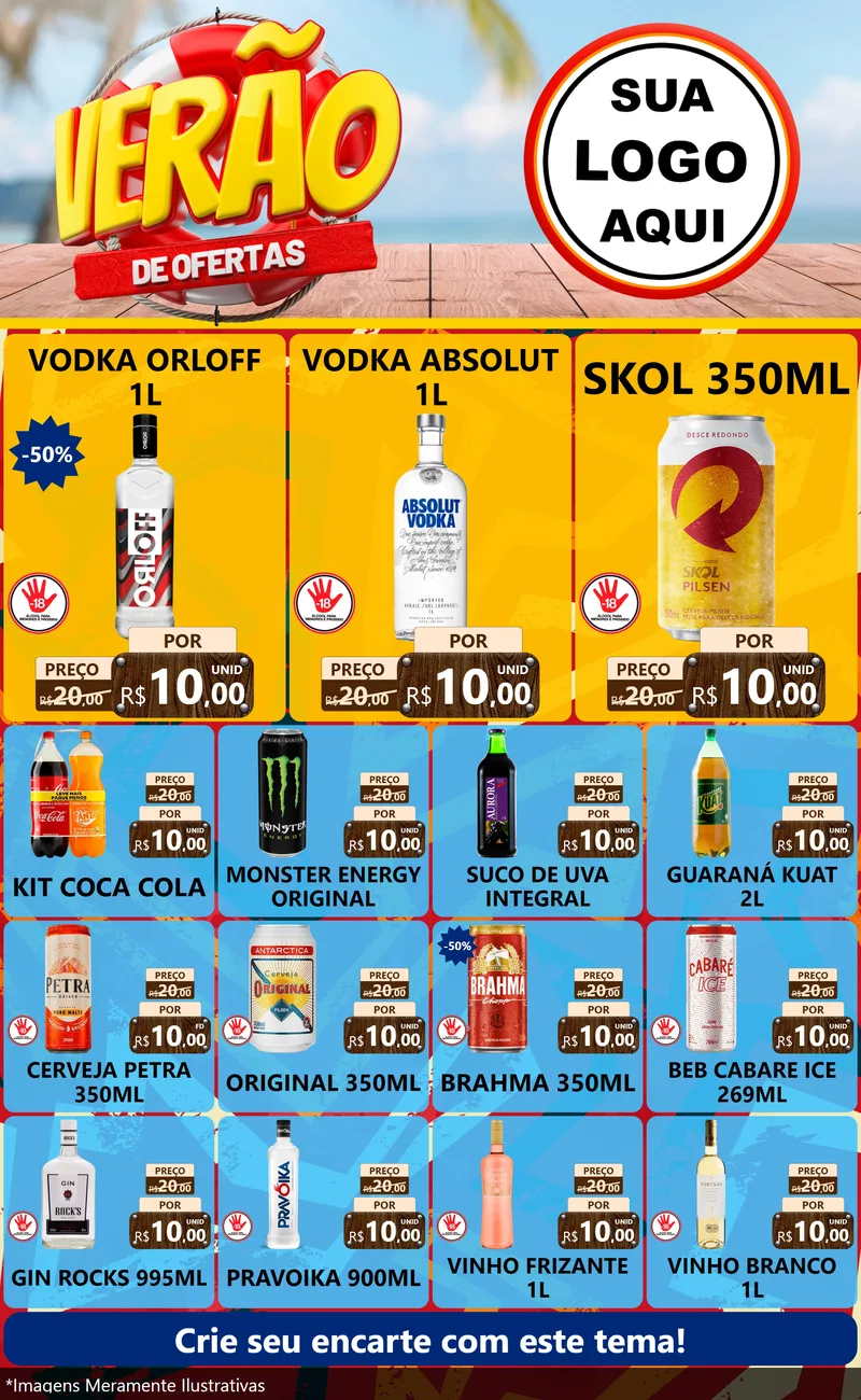 Modelo de Encarte para Encarte Grande com o tema Verão de Ofertas para Distribuidora de bebidas