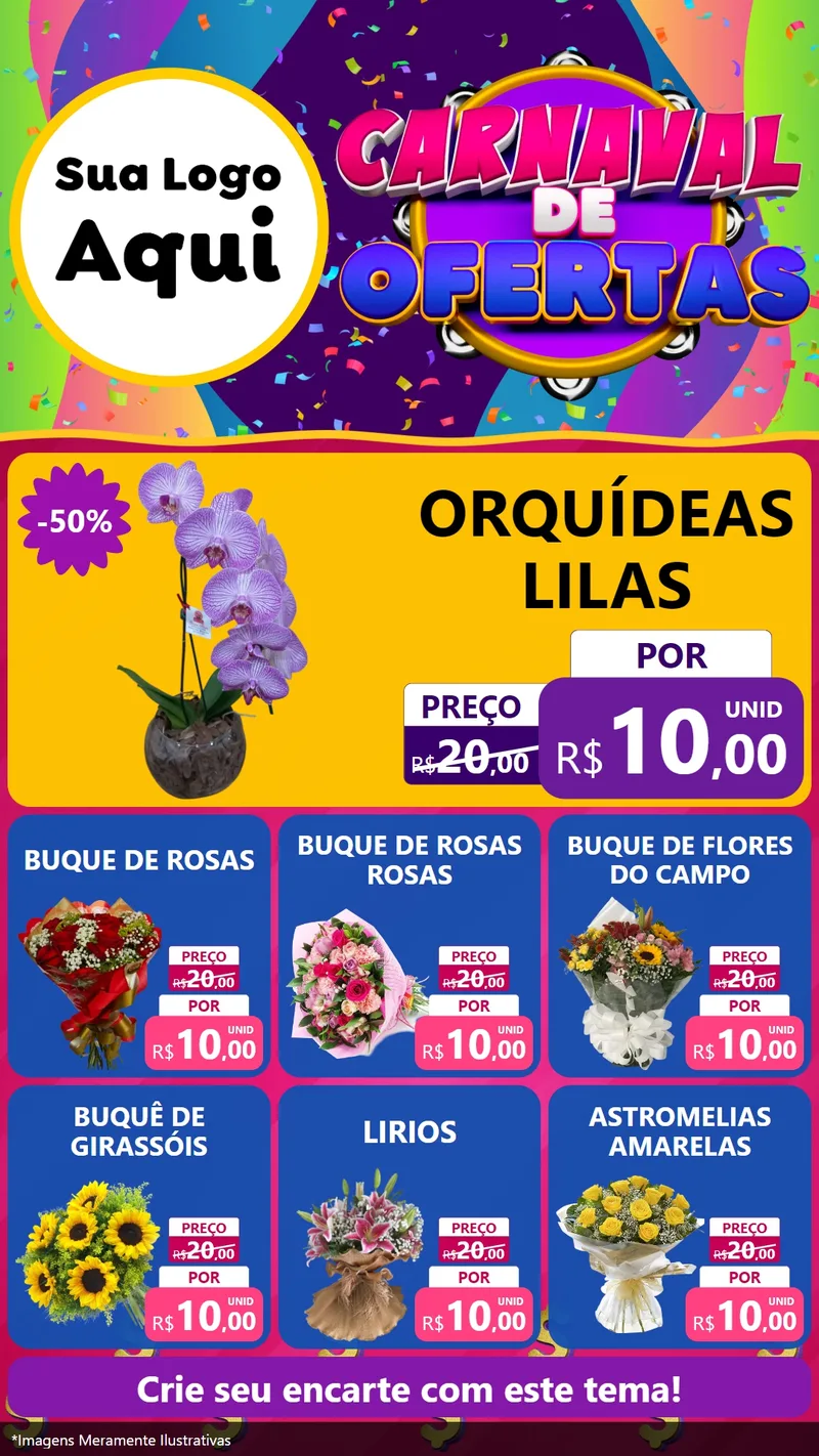 Modelo de Rede Social para Stories com o tema Carnaval de Ofertas para Floricultura e jardim