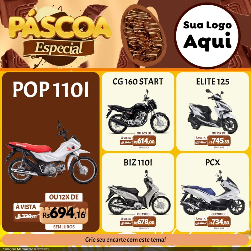 Modelo de Rede Social para Feed Facebook com o tema Páscoa Especial para Concessionaria de Motos