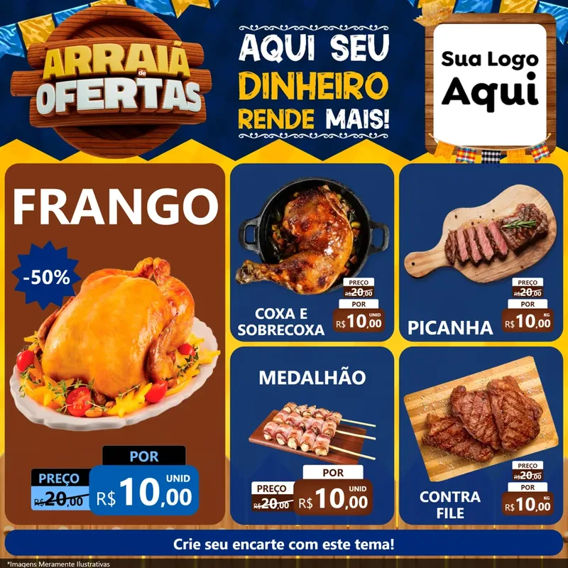 Modelo de Rede Social para Feed Facebook com o tema Arraiá de Ofertas - Junina para Assados