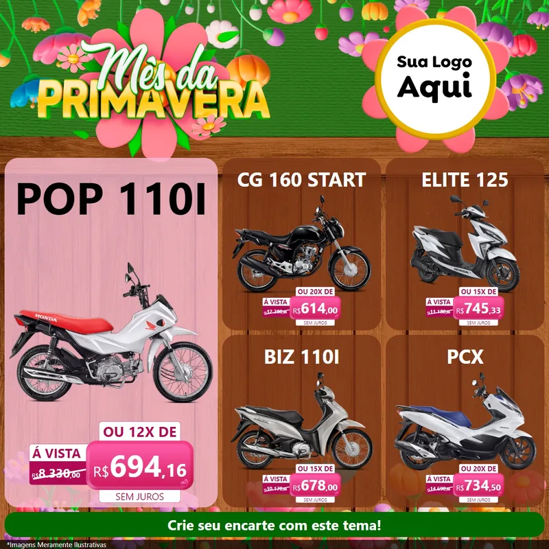 Modelo de Rede Social para Feed Facebook com o tema Mês da Primavera para Concessionaria de Motos