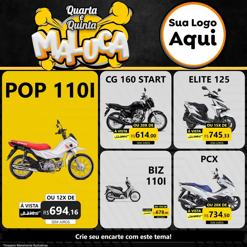 Modelo de Rede Social para Feed Facebook com o tema Quarta e Quinta Maluca para Concessionaria de Motos