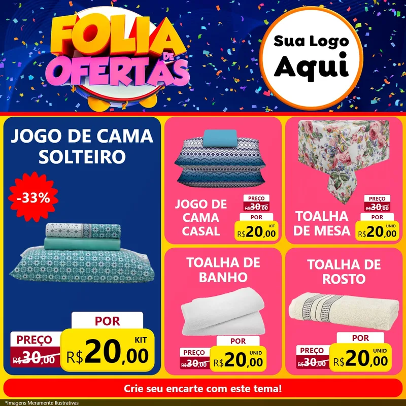 Modelo de Rede Social para Feed Facebook com o tema Folia de Ofertas para Cama, Mesa e Banho
