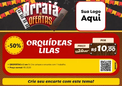Modelo de Cartaz para Cartaz A4 Horizontal com o tema Arraiá de Ofertas - Junina para Floricultura e jardim