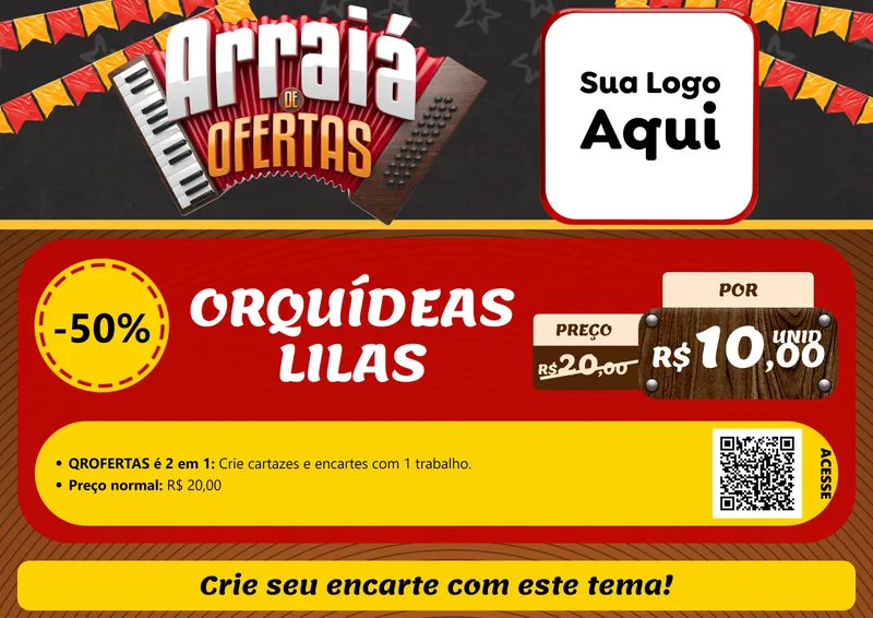Modelo de Cartaz para Cartaz A4 Horizontal com o tema Arraiá de Ofertas - Junina para Floricultura e jardim