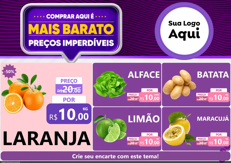 Modelo de Encarte para Encarte A4 Horizontal com o tema Mais Barato para Hortifrúti