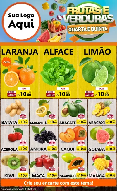 Modelo de Encarte para Encarte Grande com o tema Frutas e Verduras Quarta e Quinta para Hortifrúti