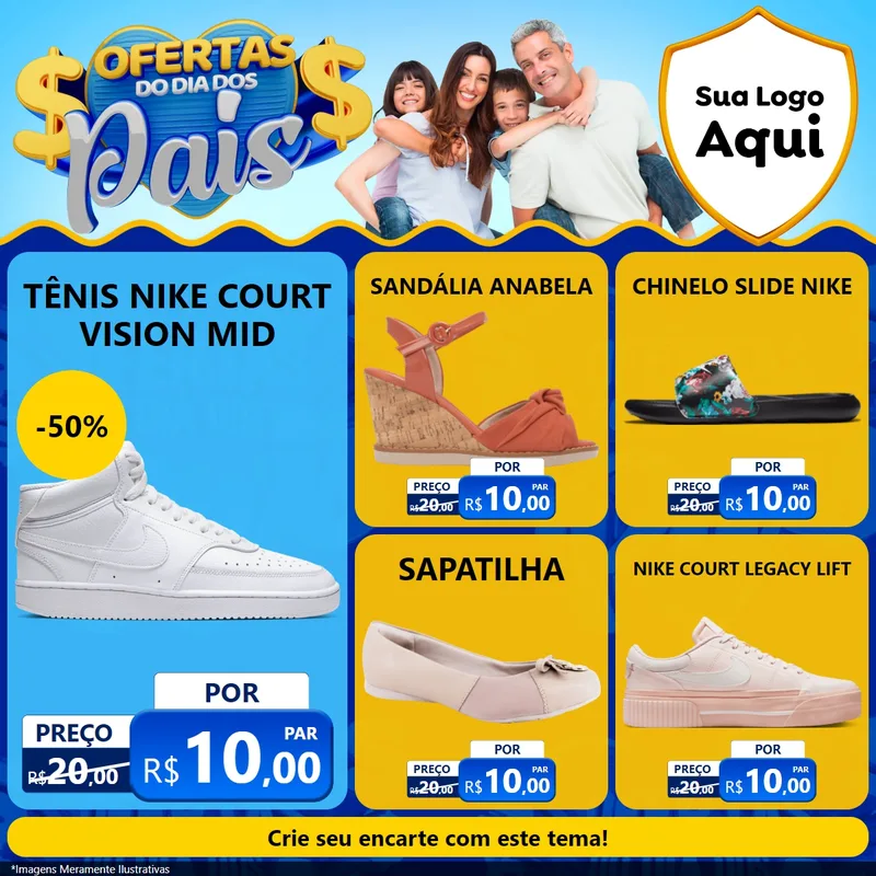 Modelo de Rede Social para Feed Facebook com o tema Ofertas do Dia dos Pais para Calçados