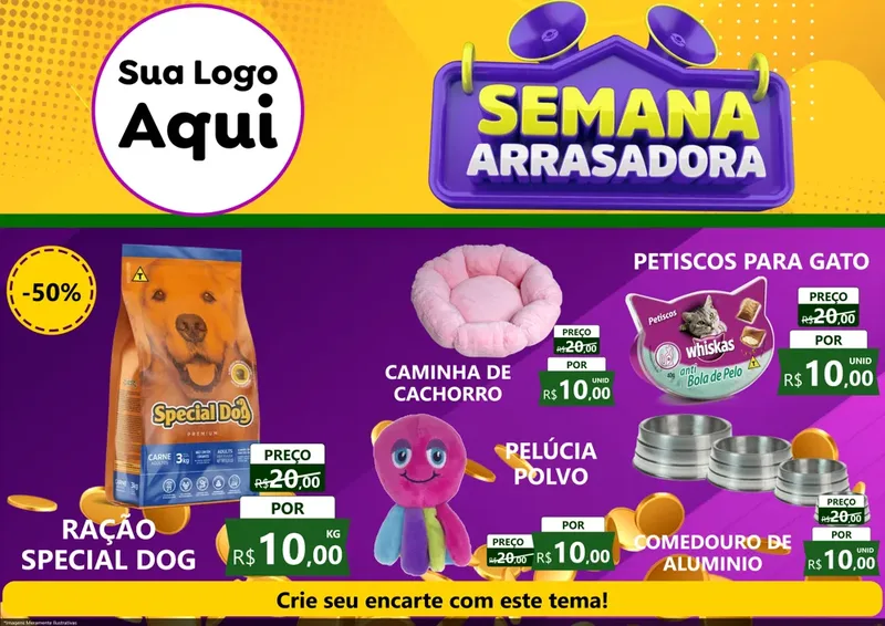 Modelo de Encarte para Encarte A4 Horizontal com o tema Semana Arrasadora para Pet Shop