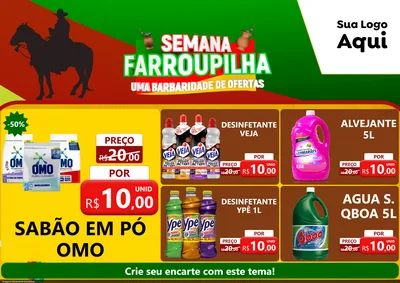 Modelo de Encarte para Encarte A4 Horizontal com o tema Semana Farroupilha - Uma Barbaridade de Ofertas para Produtos de Limpeza