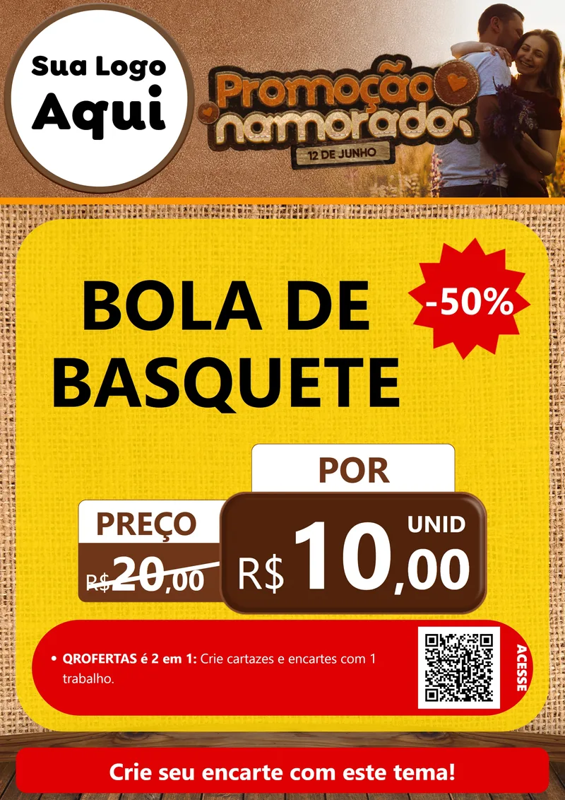 Modelo de Cartaz para Cartaz A4 Vertical com o tema Promoção Namorados para Artigos Esportivos