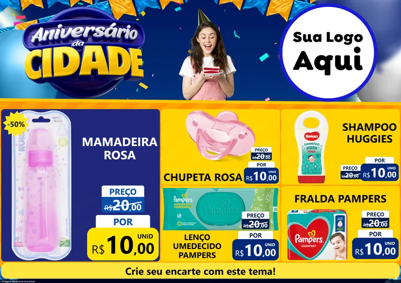 Modelo de Encarte para Encarte A4 Horizontal com o tema Aniversário da Cidade para Bebês