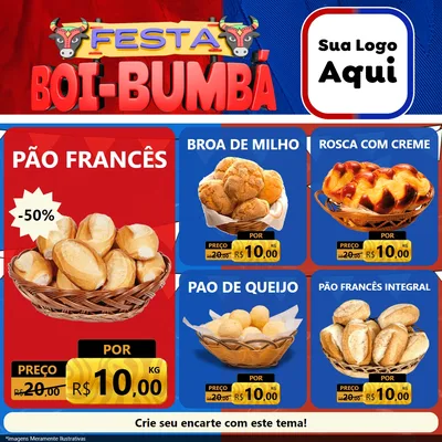 Modelo de Rede Social para Feed Facebook com o tema Festa Boi Bumbá para Padaria
