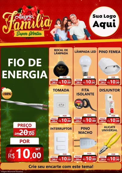 Modelo de Encarte para Encarte A4 Vertical com o tema Alegria em Família Super Ofertas - Natal para Materiais Elétricos