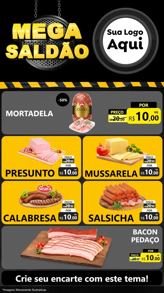 Modelo de TV para TV Vertical com o tema Mega Saldão para Frios e Laticínios