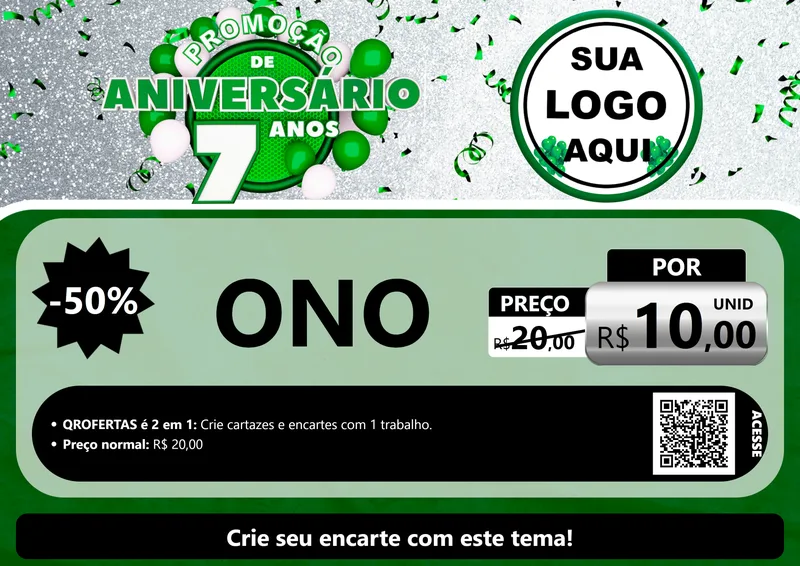Modelo de Cartaz para Cartaz A4 Horizontal com o tema Promoção de Aniversário - 7 Anos para Óticas